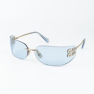 Miu Miu Men Sunglasses Gold Blue Rectangle Rimless MUA51S ZVN10P NEW AUTHENTIC